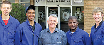 From L: Juan Hartzenberg; Daiyaan Naidoo; Allen van Gent, Hytec Group training manager; Innocent Mthanti; Sydney Scrooby.